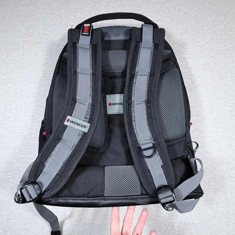 Wenger SwissGear Laptop Backpack Black Gray Red Padded Travel School Bag